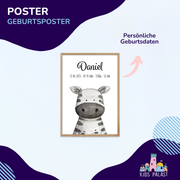 Personalisierte Geburtsposter | Tiermotiv mit Rahmen - KidsPalast