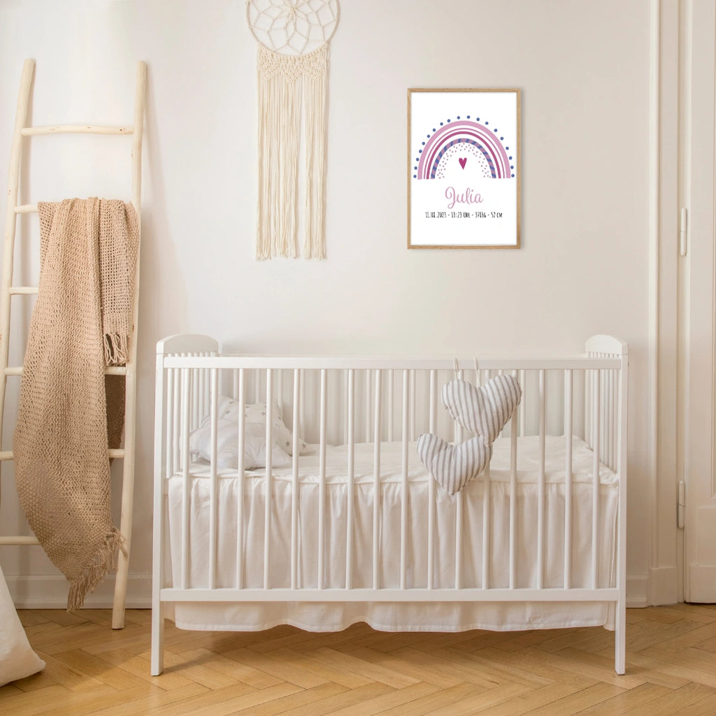 Personalisierte Geburtsposter | Regenbogen-Motiv mit Rahmen - KidsPalast