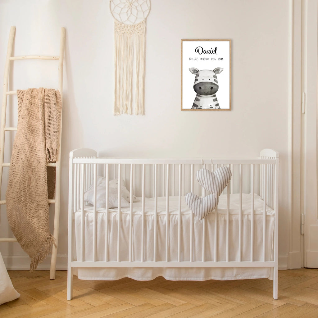 Personalisierte Geburtsposter | Tiermotiv mit Rahmen - KidsPalast